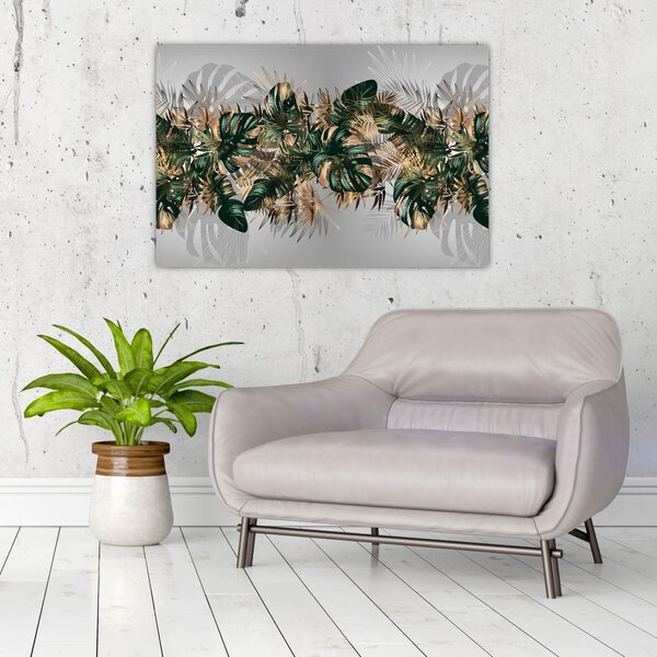 Slika - Zlato zeleni tropski listi (90x60 cm)