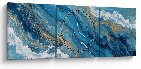 Slika - Svijetloplavi mramor sa zlatom II. (sa satom) (90x30 cm)
