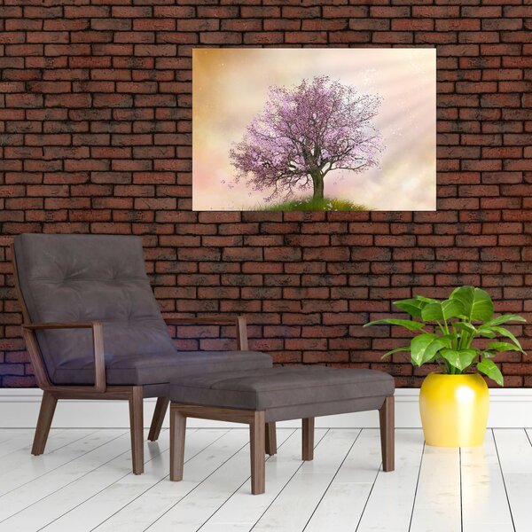 Podoba cvetočega drevesa na vrhu hriba (90x60 cm)