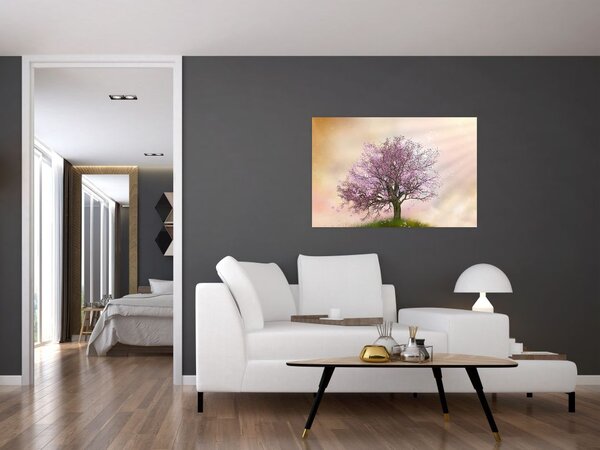 Podoba cvetočega drevesa na vrhu hriba (90x60 cm)