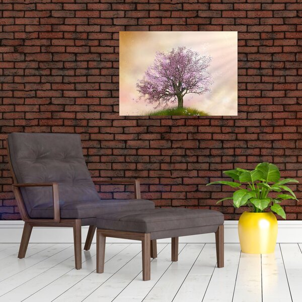 Podoba cvetočega drevesa na vrhu hriba (70x50 cm)
