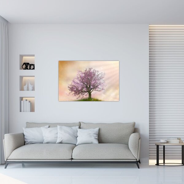 Podoba cvetočega drevesa na vrhu hriba (90x60 cm)