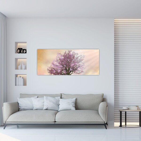 Podoba cvetočega drevesa na vrhu hriba (120x50 cm)
