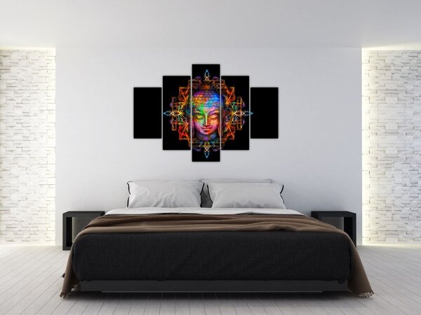 Poslikava - Doprsni kip Bude v neonskih barvah (150x105 cm)