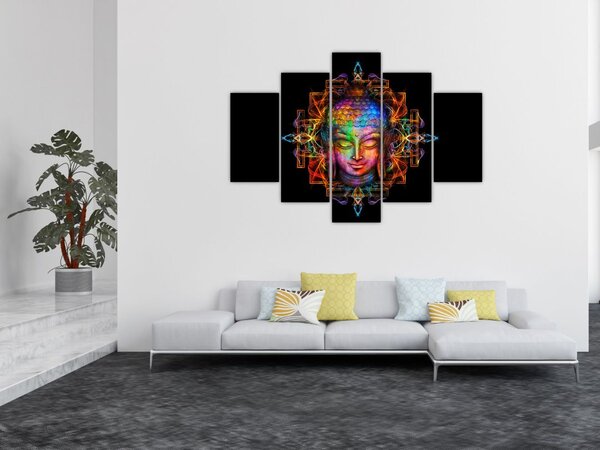Poslikava - Doprsni kip Bude v neonskih barvah (150x105 cm)