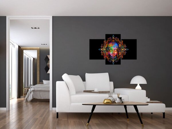 Poslikava - Doprsni kip Bude v neonskih barvah (90x60 cm)
