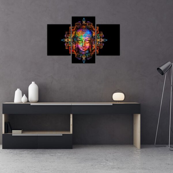 Poslikava - Doprsni kip Bude v neonskih barvah (90x60 cm)