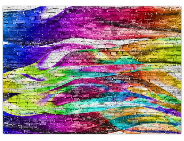 Slika - Opečna stena s pisanimi plameni (70x50 cm)