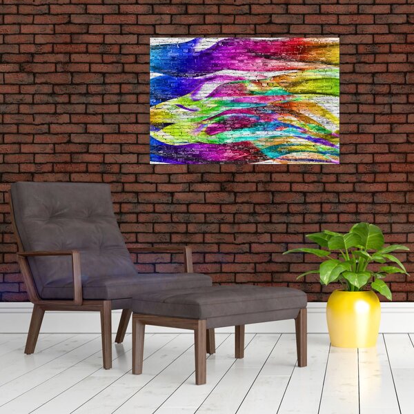 Slika - Opečna stena s pisanimi plameni (90x60 cm)