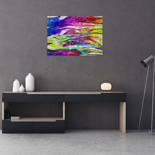 Slika - Opečna stena s pisanimi plameni (70x50 cm)
