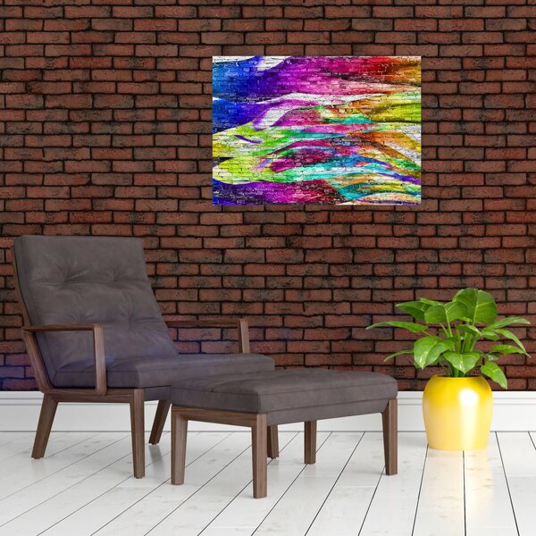 Slika - Opečna stena s pisanimi plameni (70x50 cm)