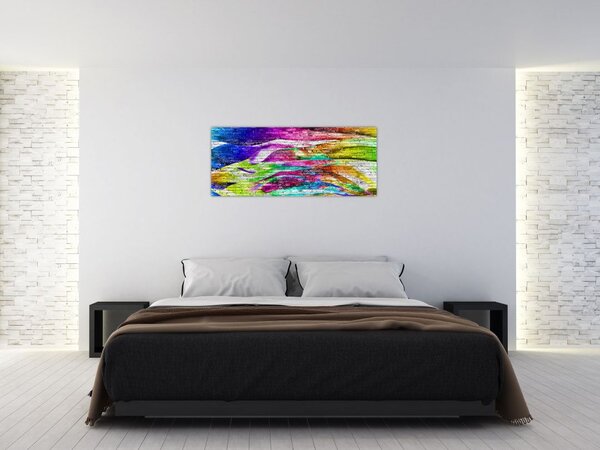 Slika - Opečna stena s pisanimi plameni (120x50 cm)