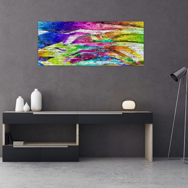 Slika - Opečna stena s pisanimi plameni (120x50 cm)