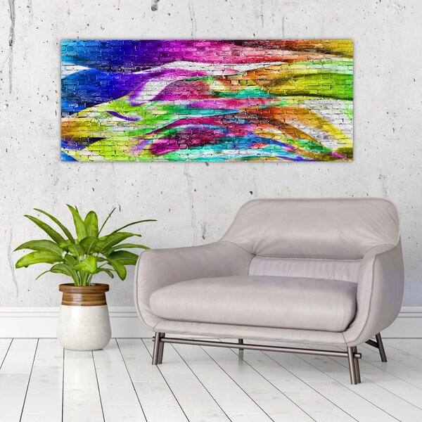 Slika - Opečna stena s pisanimi plameni (120x50 cm)