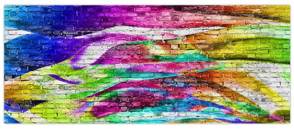 Slika - Opečna stena s pisanimi plameni (120x50 cm)
