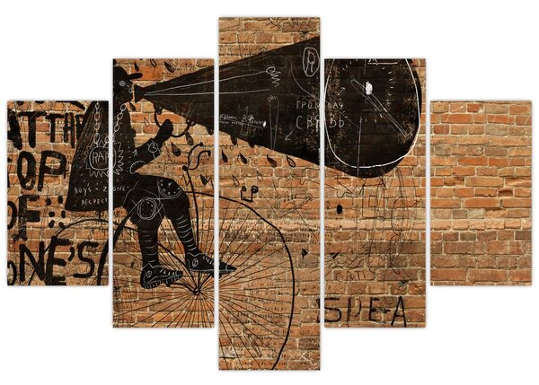 Slika - Moški na kolesu v slogu Banksyja (150x105 cm)