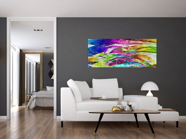 Slika - Opečna stena s pisanimi plameni (120x50 cm)