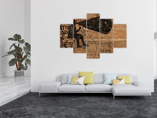 Slika - Moški na kolesu v slogu Banksyja (150x105 cm)