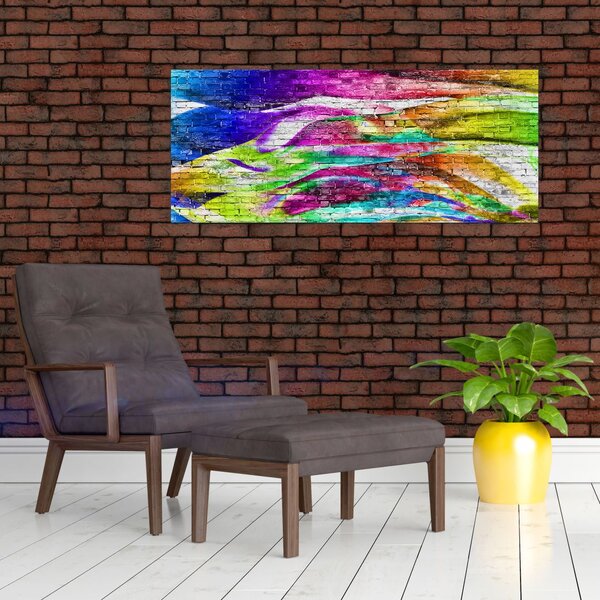 Slika - Opečna stena s pisanimi plameni (120x50 cm)