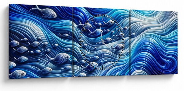 Slika – Ribe u valovima (sa satom) (90x30 cm)
