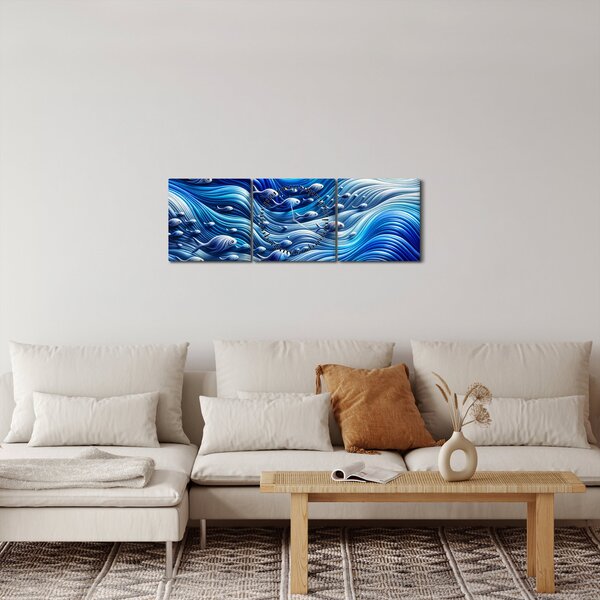 Slika – Ribe u valovima (sa satom) (90x30 cm)