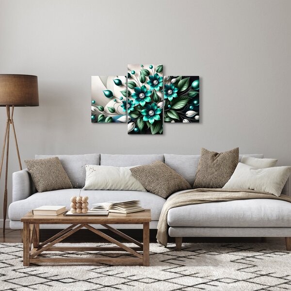 Slika - 3D tirkizni cvjetovi (90x60 cm)