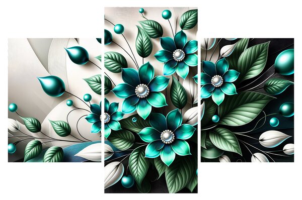 Slika - 3D tirkizni cvjetovi (90x60 cm)