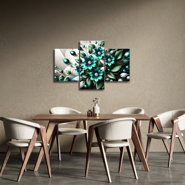 Slika - 3D tirkizni cvjetovi (90x60 cm)