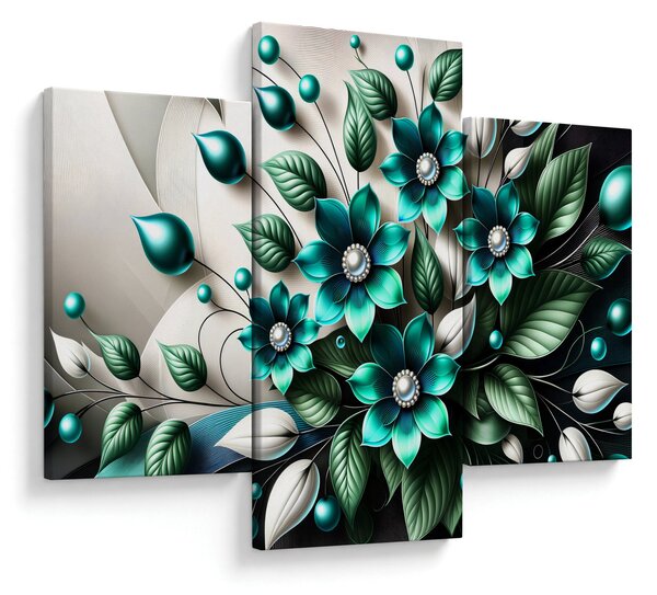 Slika - 3D tirkizni cvjetovi (90x60 cm)