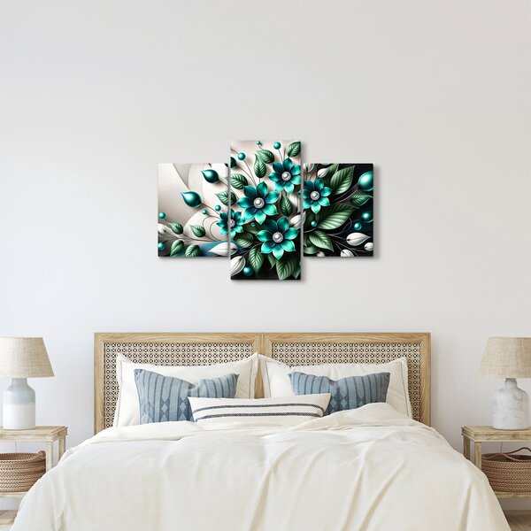 Slika - 3D tirkizni cvjetovi (90x60 cm)