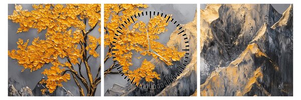 Slika – Zlatno drvo u planinama (sa satom) (90x30 cm)
