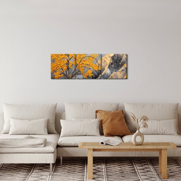 Slika – Zlatno drvo u planinama (sa satom) (90x30 cm)