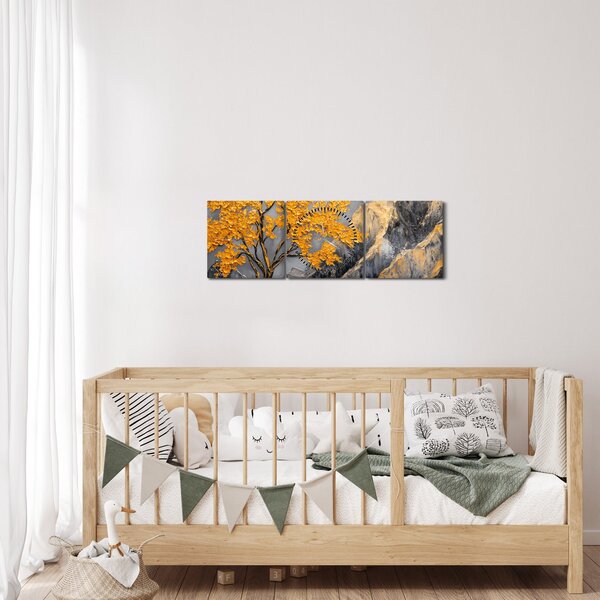 Slika – Zlatno drvo u planinama (sa satom) (90x30 cm)