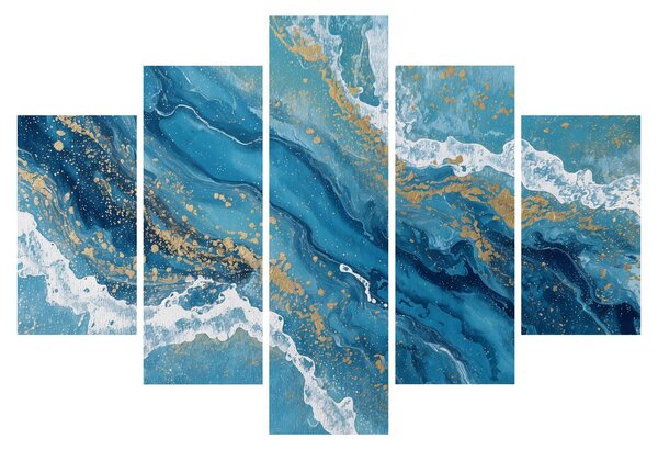 Slika - Svijetloplavi mramor sa zlatom II. (150x105 cm)