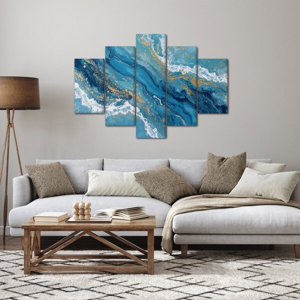Slika - Svijetloplavi mramor sa zlatom II. (150x105 cm)