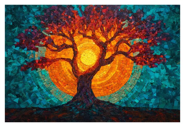 Slika - Stablo života i sunce u mozaiku (90x60 cm)