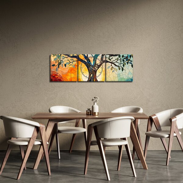 Slika – Mozaik – sunce i drvo I. (sa satom) (90x30 cm)