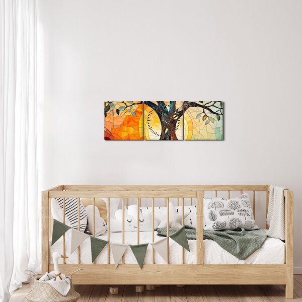 Slika – Mozaik – sunce i drvo I. (sa satom) (90x30 cm)