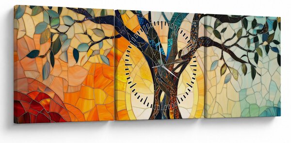 Slika – Mozaik – sunce i drvo I. (sa satom) (90x30 cm)