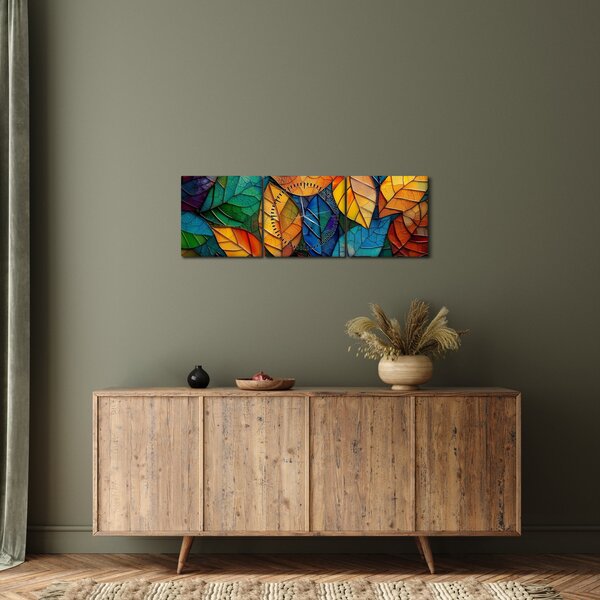 Slika - Mozaik od lišća (sa satom) (90x30 cm)