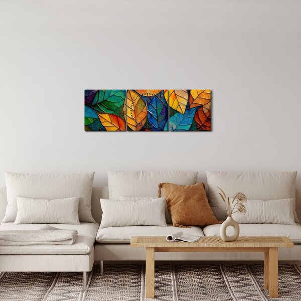 Slika - Mozaik od lišća (sa satom) (90x30 cm)