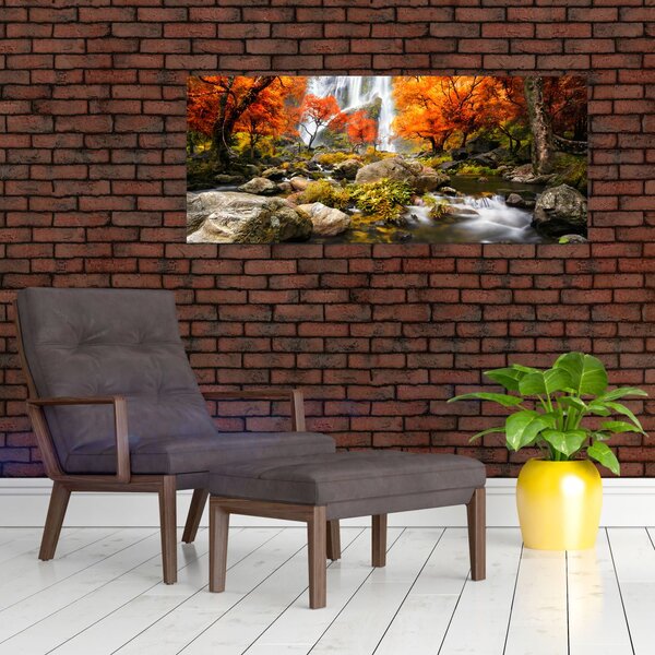 Slika - Slapovi v oranžnem gozdu (120x50 cm)