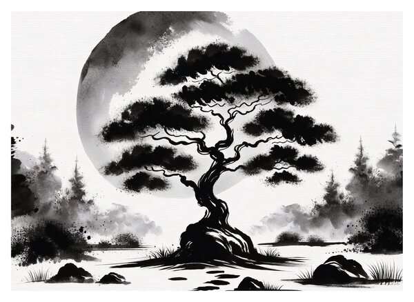 Slika – Crno-bijeli bonsai (70x50 cm)