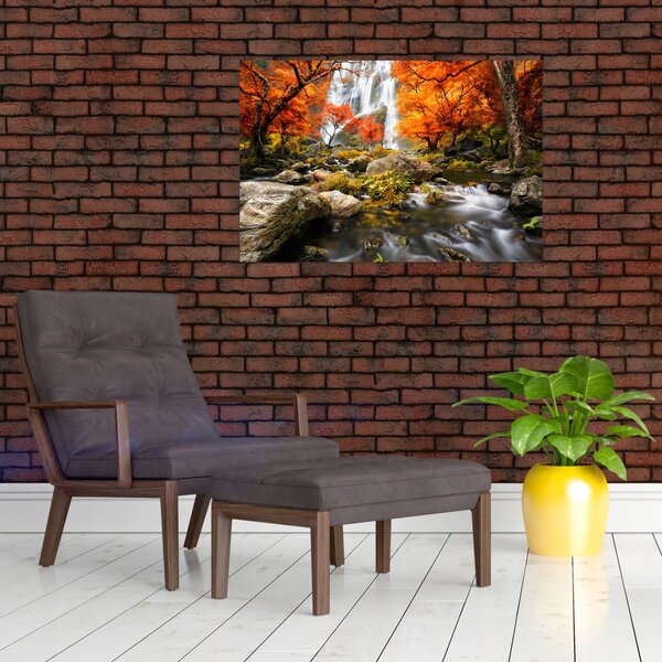 Slika - Slapovi v oranžnem gozdu (90x60 cm)