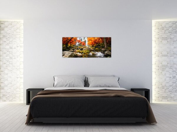 Slika - Slapovi v oranžnem gozdu (120x50 cm)