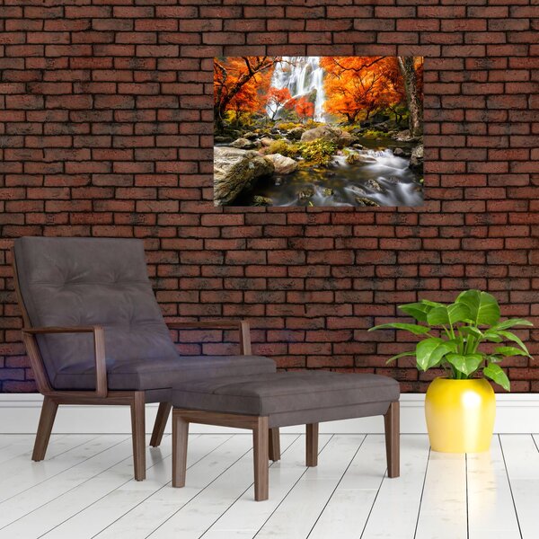 Slika - Slapovi v oranžnem gozdu (70x50 cm)