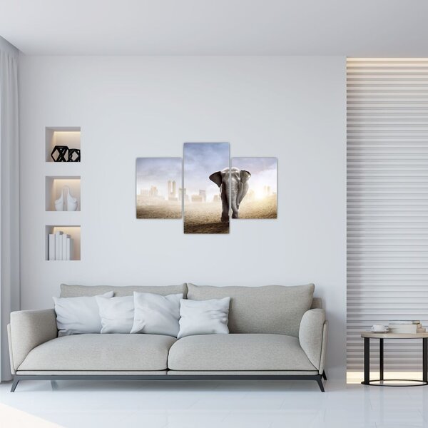 Slika - Sloni v velikem mestu (90x60 cm)