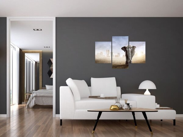 Slika - Sloni v velikem mestu (90x60 cm)