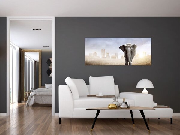 Slika - Sloni v velikem mestu (120x50 cm)