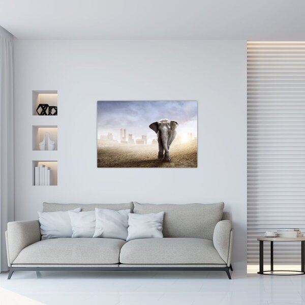 Slika - Sloni v velikem mestu (90x60 cm)